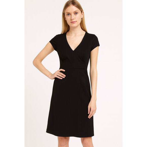 J. Crew Pure Wool Super 120s Sheath Dress Black V-Neck Short Sleeve Size 0 - Picture 1 of 8